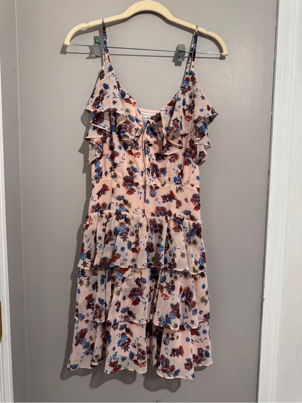 Rebecca Minkoff Pink Floral Tiered Ruffle Mini Dress